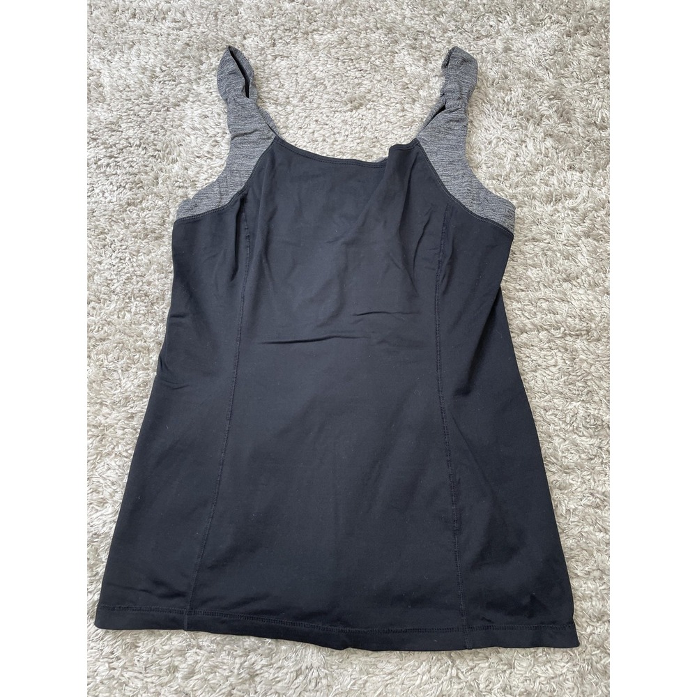 Lululemon Tank Top Womens 8 Black Gray Built In Shelf Bra Athletic Yoga Pocket - Picture 2 of 7